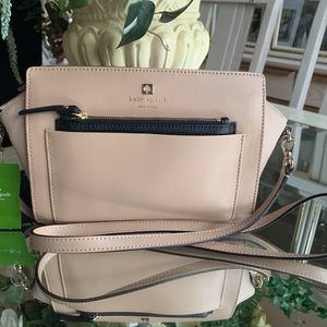 Kate Spade Beige Black Leather Crossbody Bag Purse